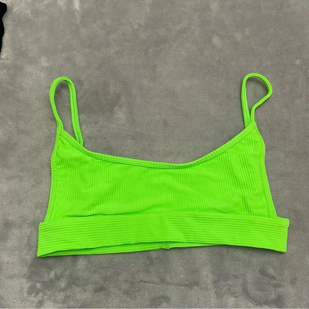 New! Frankie’s bikinis Gavin neon green ribbed bikini top 21549